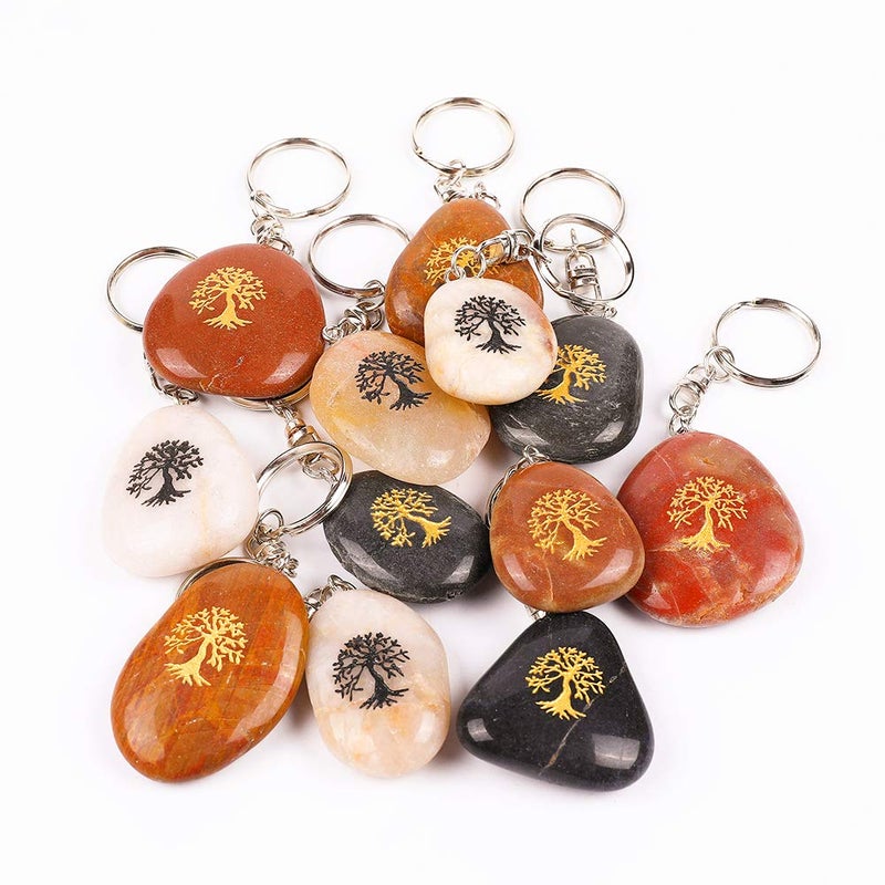 ROCKIMPACT 12PCS Life Tree Inspirational Stone Key Chains, Engraved Natural River Rock Key Rings, Pocket Stone Keychain, Bulk Word Stone Wholesale Keyring (Pack of 12, Tree of Life) - Image 3